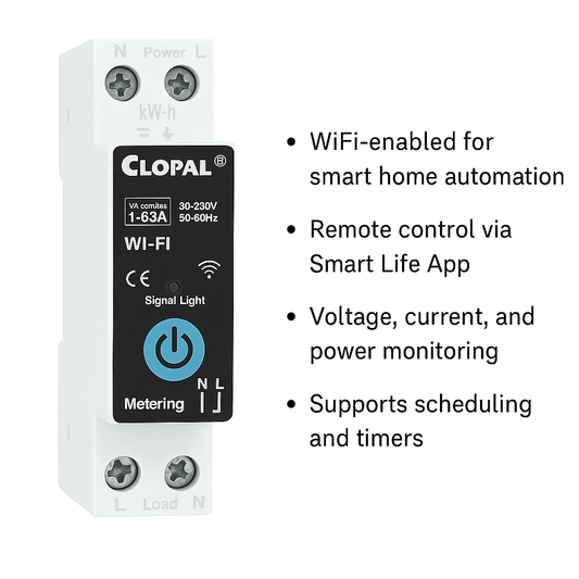 Clopal WIFI Smart Energy Meter Voltage Current Protect Protector Kwh Metering Monitoring Circuit Breaker Timer Relay 1-63A