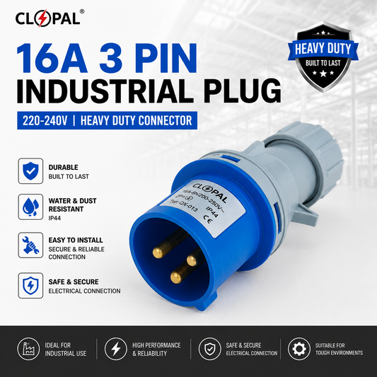 Clopal 16 & 32A 3 Pin Industrial Plug – 220-240V | Heavy Duty Connector