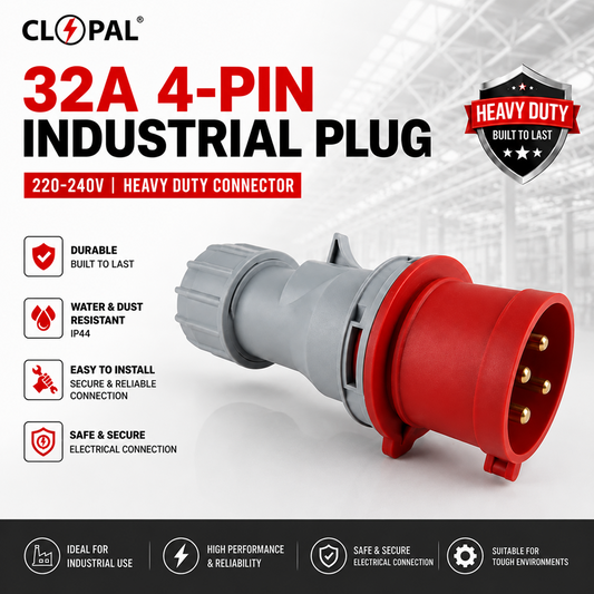 Clopal 32A 4-Pin Industrial Plug – 220-240V | Heavy Duty Connector