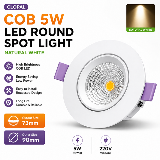 Clopal COB 5 watt Led SMD Round Spot Light 220V - Color - Natural