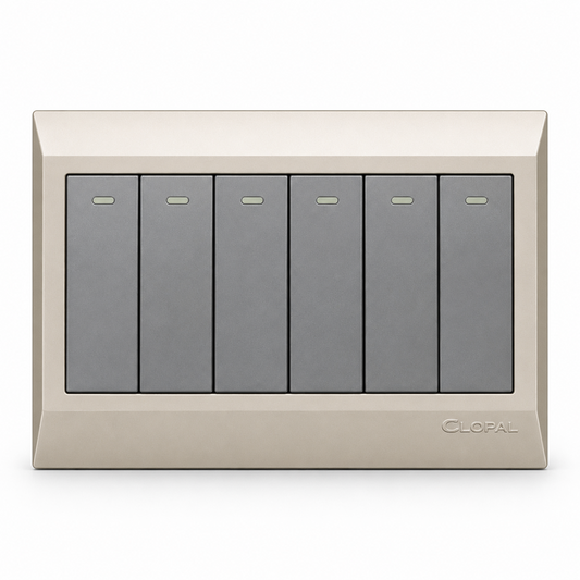 Clopal Golden Metalic Series 6-Gang Switch Superior Quality
