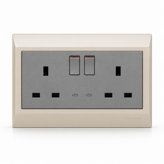 Clopal Golden Metalic Series Double 13A Flat BS Socket Superior Quality