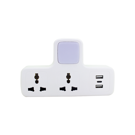 Clopal Power Socket Universal & Multi-Charging Hub with 2 USB & 1 TypeC with Night Lamp with Three Colors