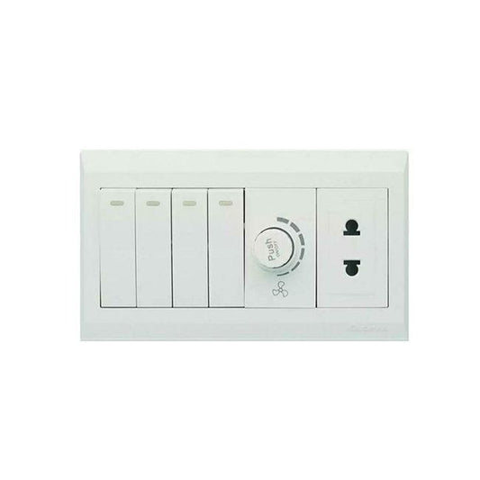Clopal Pure White Series 4 + 1 Dimmer + 1 Socket Superior Quality
