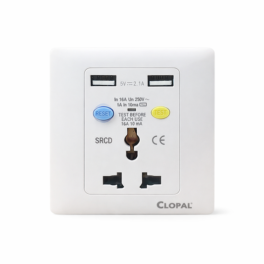 Ground Fault Circuit Interrupter with USB port International Outlet + 2X USB Port 2A, 5V