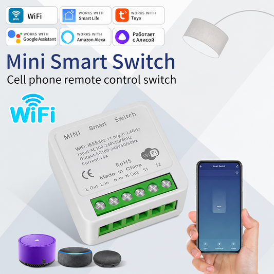 Clopal WiFi Smart Light Switch Mini Module – 1-Way & 2-Way Support, Neutral Wire Required, Smart Life App, Voice Control