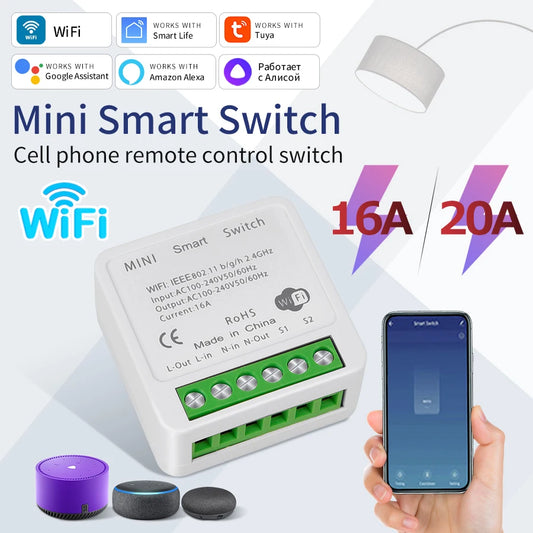 Clopal WiFi Smart Light Switch Mini Module – 1-Way & 2-Way Support, Neutral Wire Required, Smart Life App, Voice Control