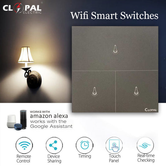 Clopal Platimium 3 Gang Smart Touch WIFI Switches, Mobile Control, Voice Control Compatible with ALEXA, Google Assistant and IFTTT