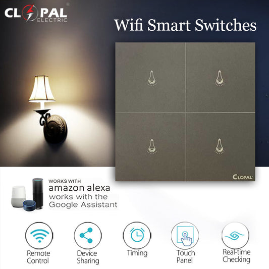 Clopal Platimium 4 Gang Smart Touch WIFI Switches, Mobile Control, Voice Control Compatible with ALEXA, Google Assistant and IFTTT