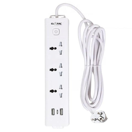 Extension Lead with 2 Meters Heavy Duty Copper Cable, 3 Power Sockets Extension Board with 2 USB & 1 Type C