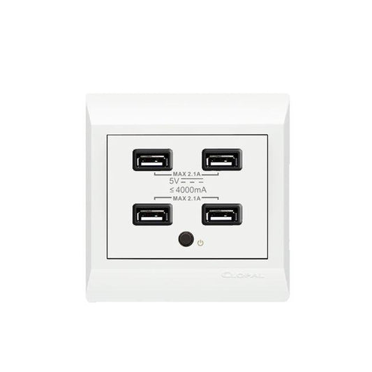Clopal Pure White Series USB 4 Socket 4.2A Superior Quality