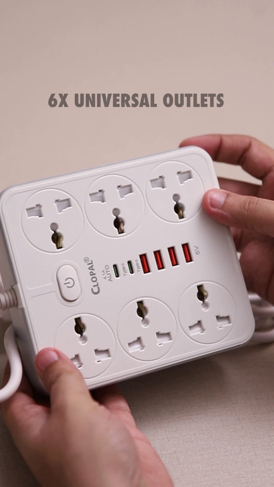 Clopal 6 Ways Multi Power Sockets with Safty Locks with 2 Type-C & 4 USB Ports Extension
