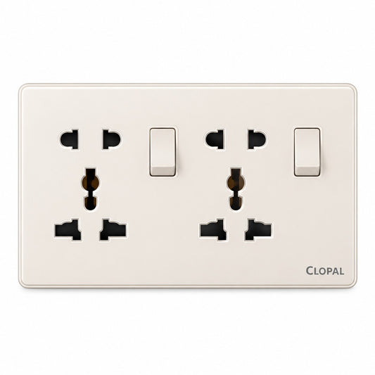 Clopal Pearl Series Double Light Plug Switch + Extra Sockets Superior Quality