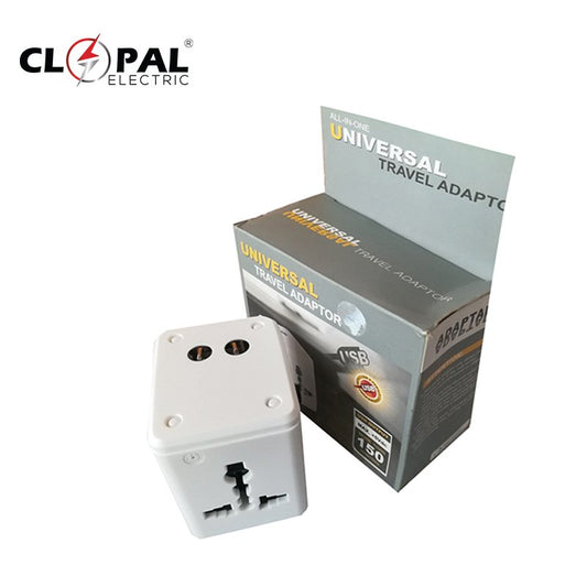 Clopal International Travel Adapter with USB Charging Ports, Electric Plug Power Socket Adapter - White Color