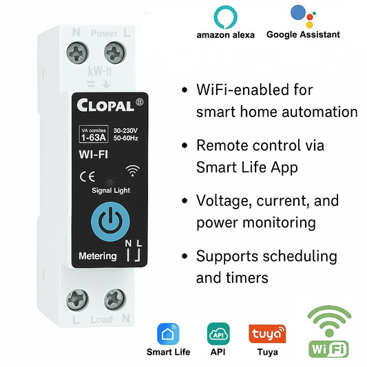 Clopal WIFI Smart Energy Meter Voltage Current Protect Protector Kwh Metering Monitoring Circuit Breaker Timer Relay 1-63A