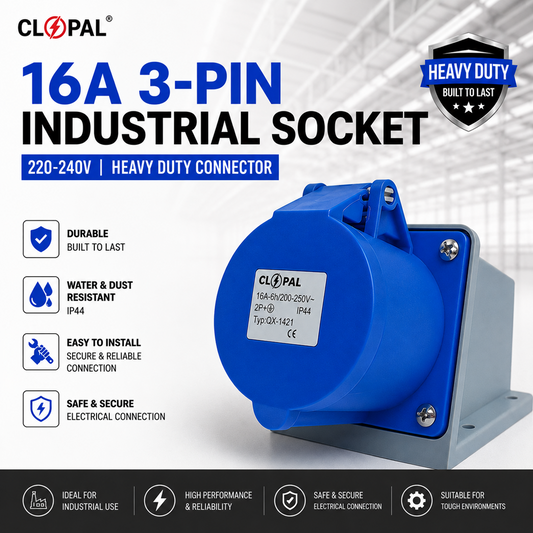 Clopal 16 & 32A 3-Pin Industrial Socket – 220-240V | Heavy Duty Connector