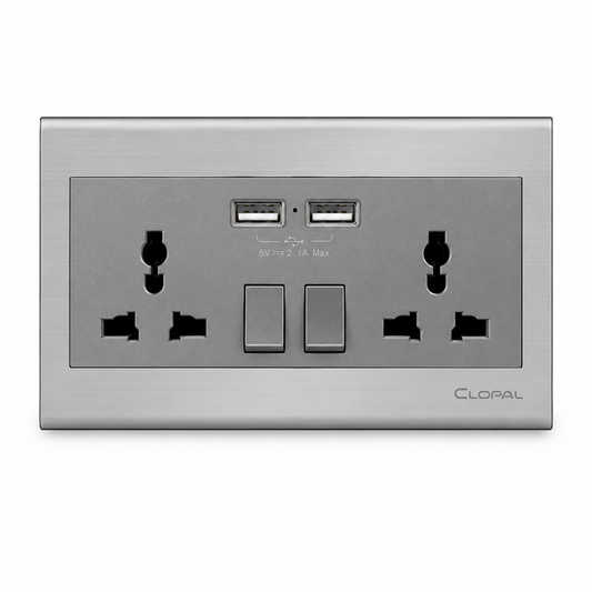 Clopal Elegant Grey Series Double Multiplug with 2 USB Ports Superior Quality