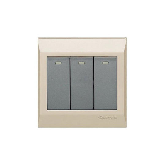 Clopal Golden Metalic Series 3-Gang Switch Superior Quality