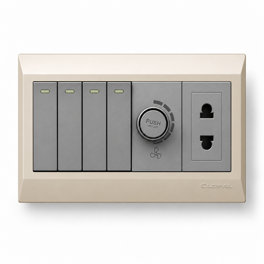 Clopal Golden Metalic Series 4 + 1 Dimmer + 1 Socket Superior Quality
