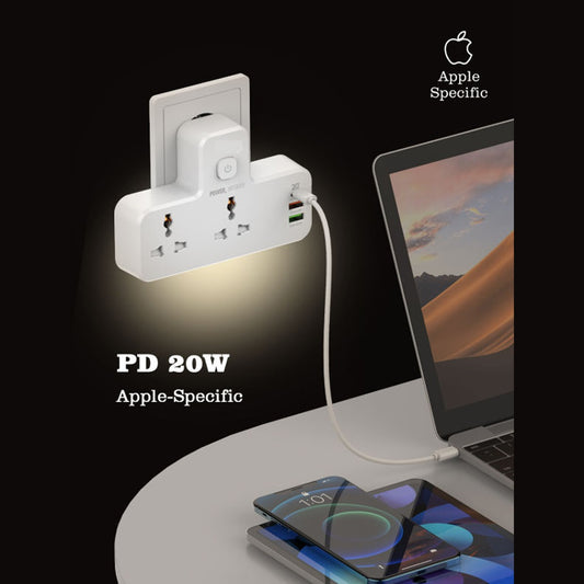 Clopal Power Socket 2 Port Universal 2500W, 1PD 20W, 2USB 18W-12W, Night Lamp