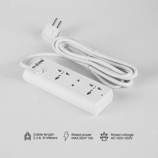 Clopal Extension Lead with Heavy Duty Copper Cable, 3, 4, 5, 6 & 8 Ways Power Sockets Extension Board with 3 Mtrs Wire
