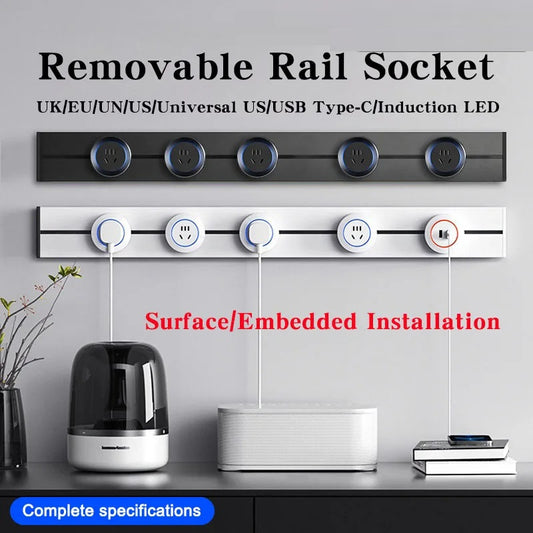 Clopal Track Socket Kitchen Wall Outlet, FR EU US UK Universal Standard Round Removable Adapter Plug, Electrical Outlet with USB