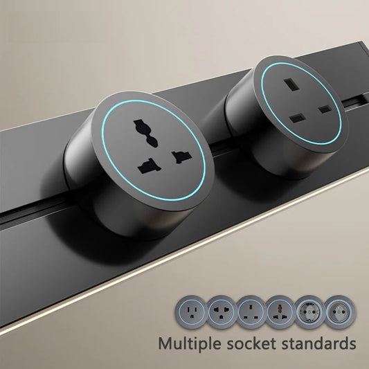 Clopal Track Socket Kitchen Wall Outlet, FR EU US UK Universal Standard Round Removable Adapter Plug, Electrical Outlet with USB