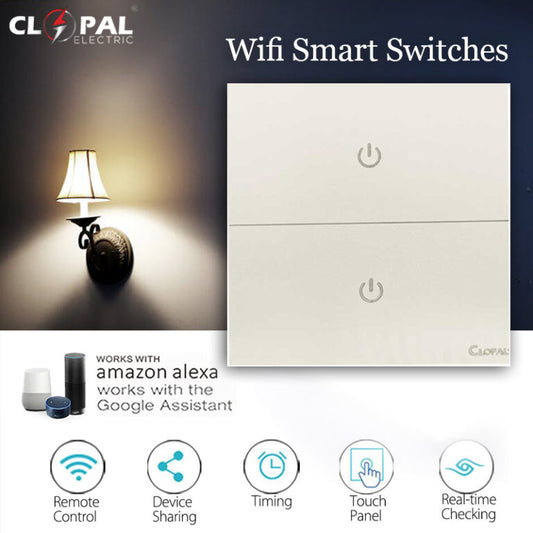 Clopal Pearl 2 Gang Smart Touch WIFI Switches, Mobile Control, Voice Control Compatible with ALEXA, Google Assistant and IFTTT