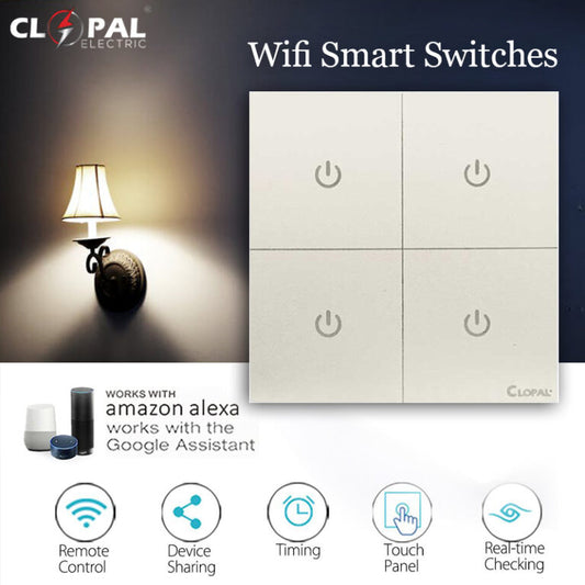 Clopal Pearl 4 Gang Smart Touch WIFI Switches, Mobile Control, Voice Control Compatible with ALEXA, Google Assistant and IFTTT