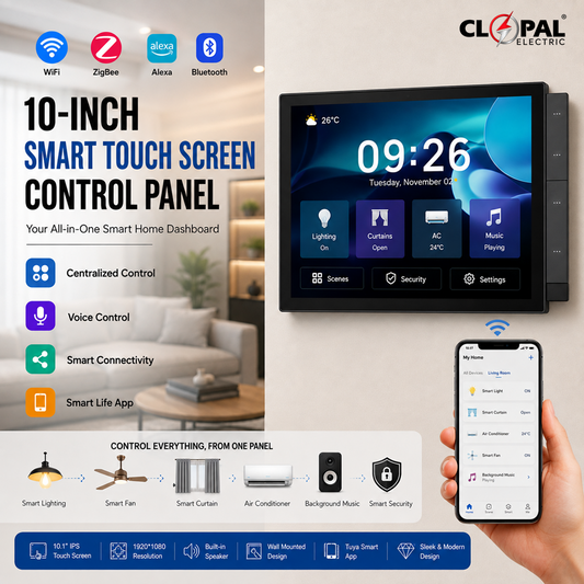 Clopal 10-Inch Smart Touch Screen Control Panel | WiFi & ZigBee Hub | Tuya Home Automation Dashboard with Alexa